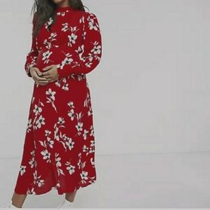 ASOS MATERNITY red midi dress with white flowers